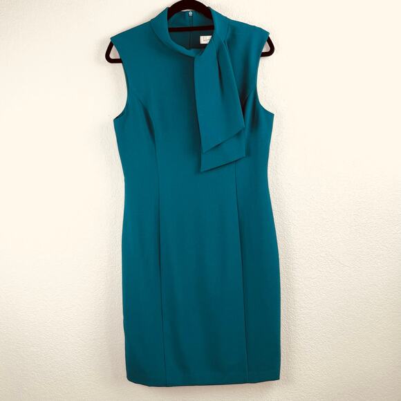 Harper Rose Teal Career Back Vent Sleeveless Tie Neck Sheath Mini Dress 12 NWOT - Picture 12 of 13